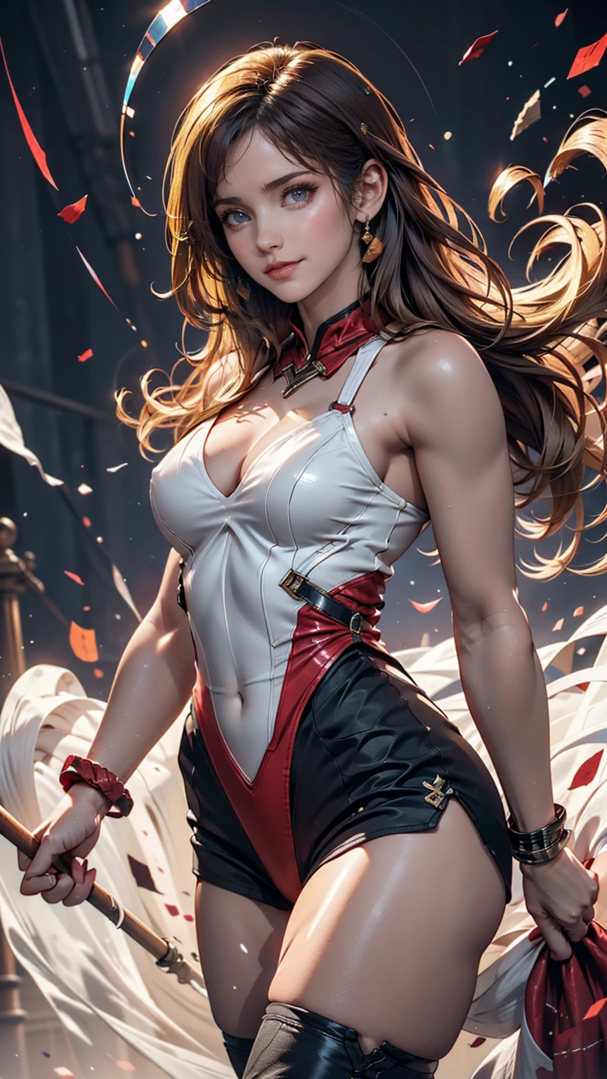 masterpiece, Highest quality, sour, Grey sweater, Black leotard, Spin around, spin, Blonde, Superhero, boots, tornado, Circlingwind, alone, barefoot, Circling, Wind effects, spinning into a tornado, fast spin, stand, time travel, Travel through time, High leg, Perfect hands, Perfect Fingers, High leg leotard, Power ups, tornado swirls、24-year-old woman、Sexy proportionature female body、Sexy proportionakeup、Lips with red lipstick、Textured skin((textured skin))、smile、Narrow waist