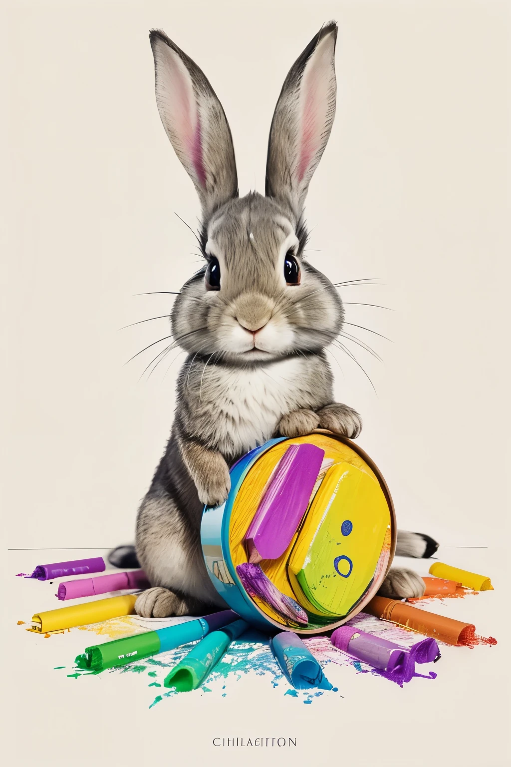 In the realm of childlike creativity, a Rabbit is masterfully drawn with vibrant crayons by a 5-year-old artist. The Rabbit's features are simple yet expressive, with oversized round eyes that sparkle with youthful innocence. Its is adorned with soft, crayon strokes, capturing the charm and whimsy of the creature. The background is left blank, allowing the focus to solely rest on the Rabbit, a testament to the young artist's skill and imagination.