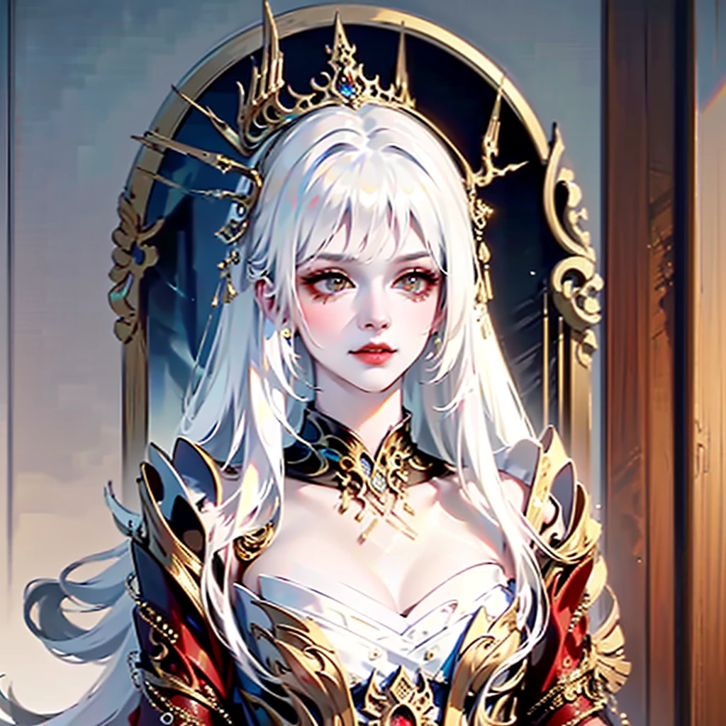 poRtRait, Beautiful woman, wHite HaiR, oRnate dRess, (long HaiR in waves like smoke):0.85 , confident expRession, detailed, 16K, san francisco, intRicate aRtwoRk masteRpiece, inauspicious, matte painting movie posteR, golden Ratio, tRending on cgsociety, intRicate, epic, tRending on aRtstation, By Artgerm, H. R. Giger and Beksinski, HigHly detailed, vibRant, pRoduction cinematic cHaRacteR RendeR, ultRa HigH quality model:1