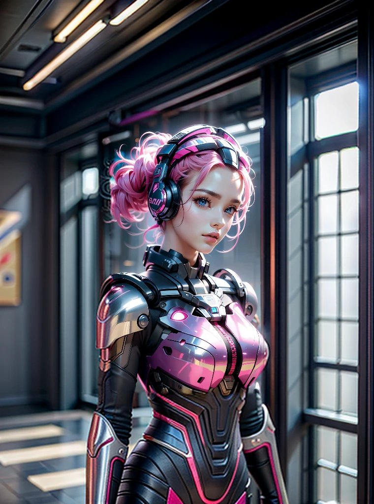 There is a woman in a futuristic suit posing for a picture - SeaArt AI
