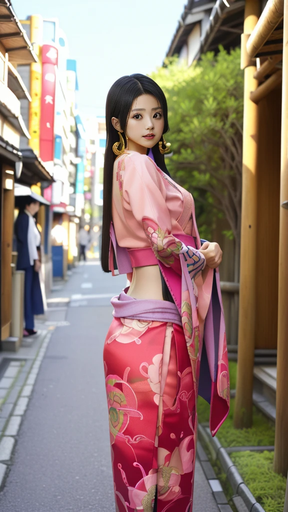 Moisturized Skin、(Pink and bright eyes),(Condescending to people)、Perfect body、
BREAK,
(Beautiful navel),(Side slits),(Epaulettes), Cape, Crop top,Cape,
BREAK,
(Super long hair),(Large gold curved earrings:1.2),
BREAK,
(((masterpiece+Highest quality+High resolution+Very detailed))), (whole body:1.2),Symmetrical,One Cut,
BREAK,
(In the streets of Japan:1.3),
BREAK、
(ONE PIECE)、(Kasumi Arimura:1.4),(Boa Hancock:1.3),((Big snake)),