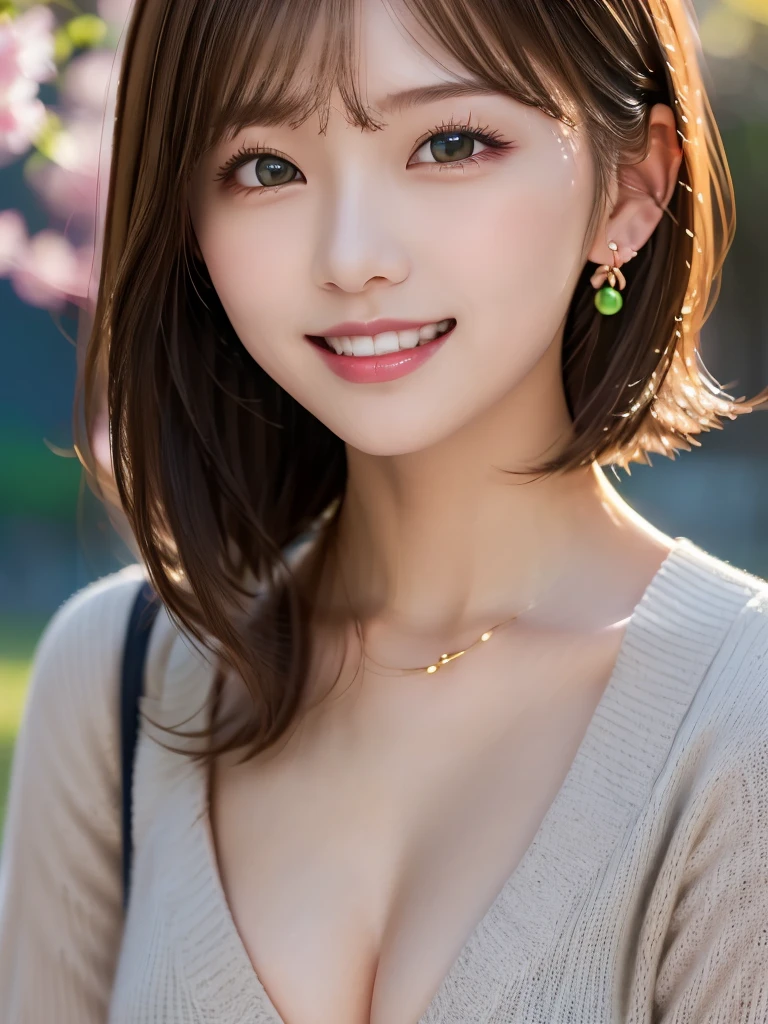 (software:1.8、masterpiece, Highest quality),1 girl, alone, hyper Realistic, Realistic,Realistic, Looking at the audience, Bright blue-green eyes:1.4,Brunette Short Bob Hair with highly detailed shiny hair, Very delicate and beautiful brightly colored clothing:1.4, Lepangas:1.4), Mouth closed, Upper Body、big chest eye、eyelash、{Huge|big chest|Hugeな|Mega} whole :2, chestの谷間:2、(((Beautiful and cute bangs:2、Blonde Hair:2、Add highlights to the eyes:1.4、big chest eye、Short Bob Hair、Glowing Skin:1.4、Looking at the audience、She is very 美しい and cute、Show me your ears、Beautiful long neck、smile、Please close your mouth and laugh、Bangs and beautiful teeth)))、Ideal body type、((school uniform、uniform, blazer、School teacher、Background in front of the school gate、Beautiful cherry blossom tree background))、Beautiful long neck:1.4、(({Huge|big|Huge|Mega} chest, chestの谷間:2))、(((Portraiture:2、Face close-up:2、Close up of chest:2)))、((Transparency、clear、Transparent beauty、Gloss))、Perfect Anatomy、((Portrait, Attractive woman)),(((smile))),(((big breasts))),(((Sweat:1.2))),(((Oily skin:1.2))),(((Glowing Skin:1.2))),