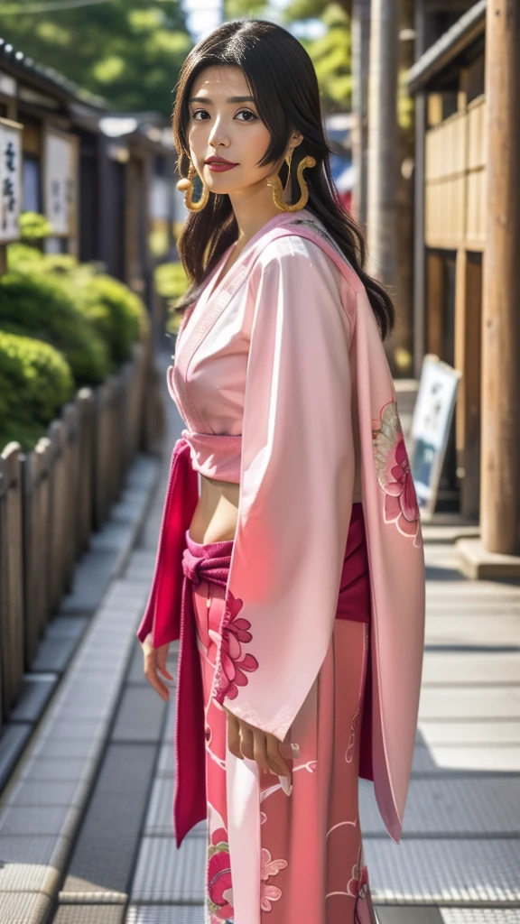 Moisturized Skin、(Pink and bright eyes),(Condescending to people)、Perfect body、
BREAK,
(Beautiful navel),(Side slits),(Epaulettes), Cape, Crop top,Cape,
BREAK,
(Super long hair),(Large gold curved earrings:1.2),
BREAK,
(((masterpiece+Highest quality+High resolution+Very detailed))), (whole body:1.2),Symmetrical,One Cut,
BREAK,
(In the streets of Japan:1.3),
BREAK、
(ONE PIECE)、(Kasumi Arimura:1.4),(Boa Hancock:1.3),((Big snake)),
