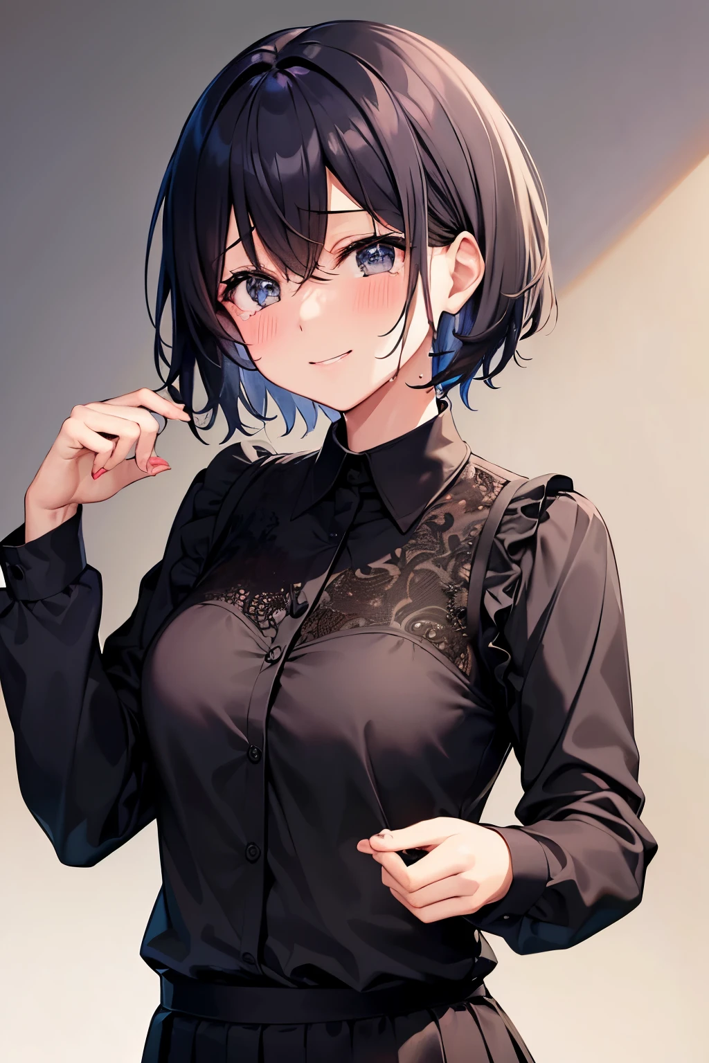 1girl, short hair, tearsを浮かべて笑う, tears, tears, smile, upper body