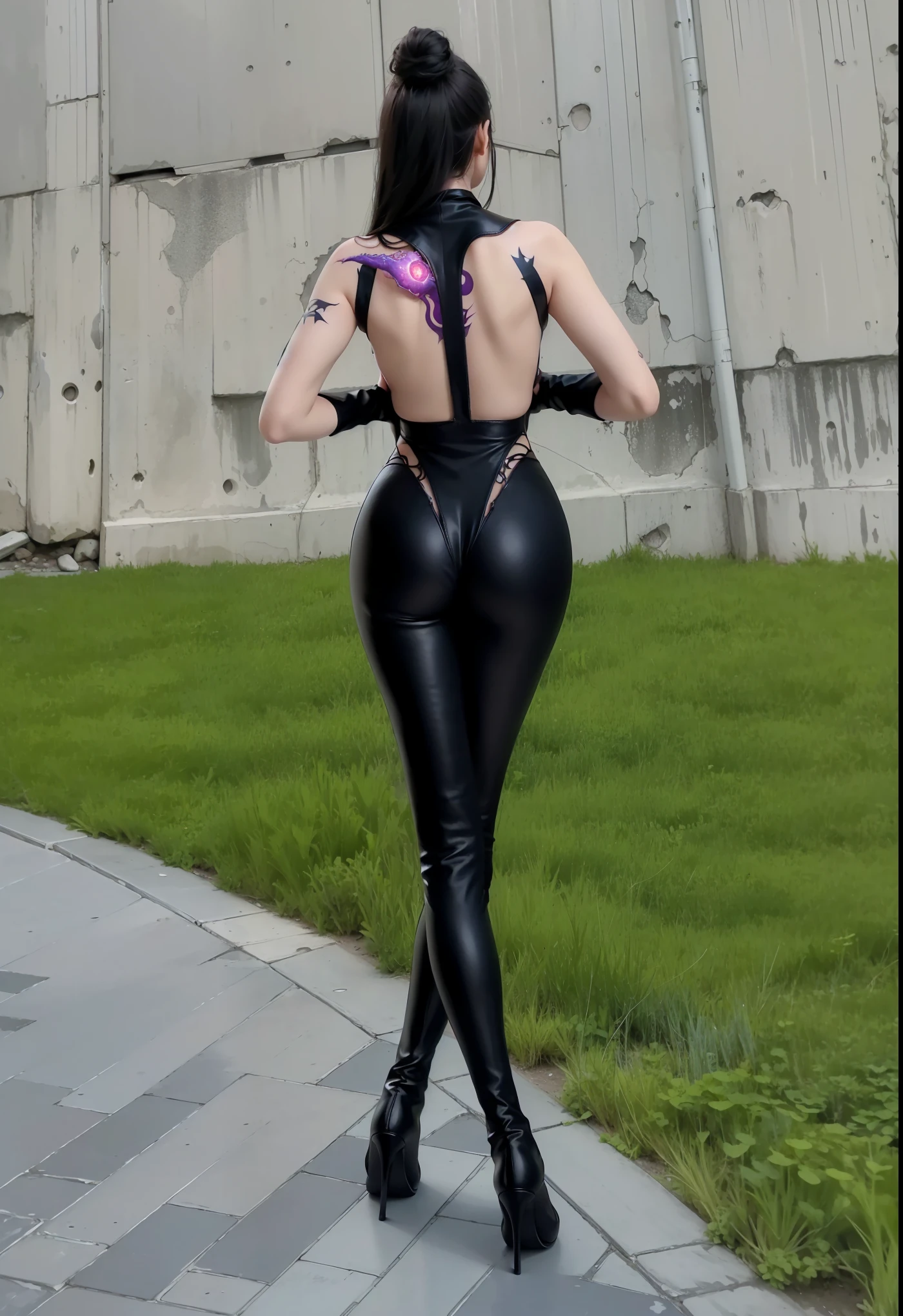Violet Parr, close up, vagina:1.3, location is superhero lair, long black hair,(purple eyes) , slim, ass, view from front, view from below, red and black outfit, black thigh high boots, shiny, bare breasts:1.4, glamour makeup, retro futuristic, 1950 style, sci-fi, visible breasts, visible nipples:1.4, she is almost naked, ultra detailed, perfect face, perfect skin texture, depth of colour to her eyes, dynamic lighting, volumetric lighting, 8k, visible vagina:1.5