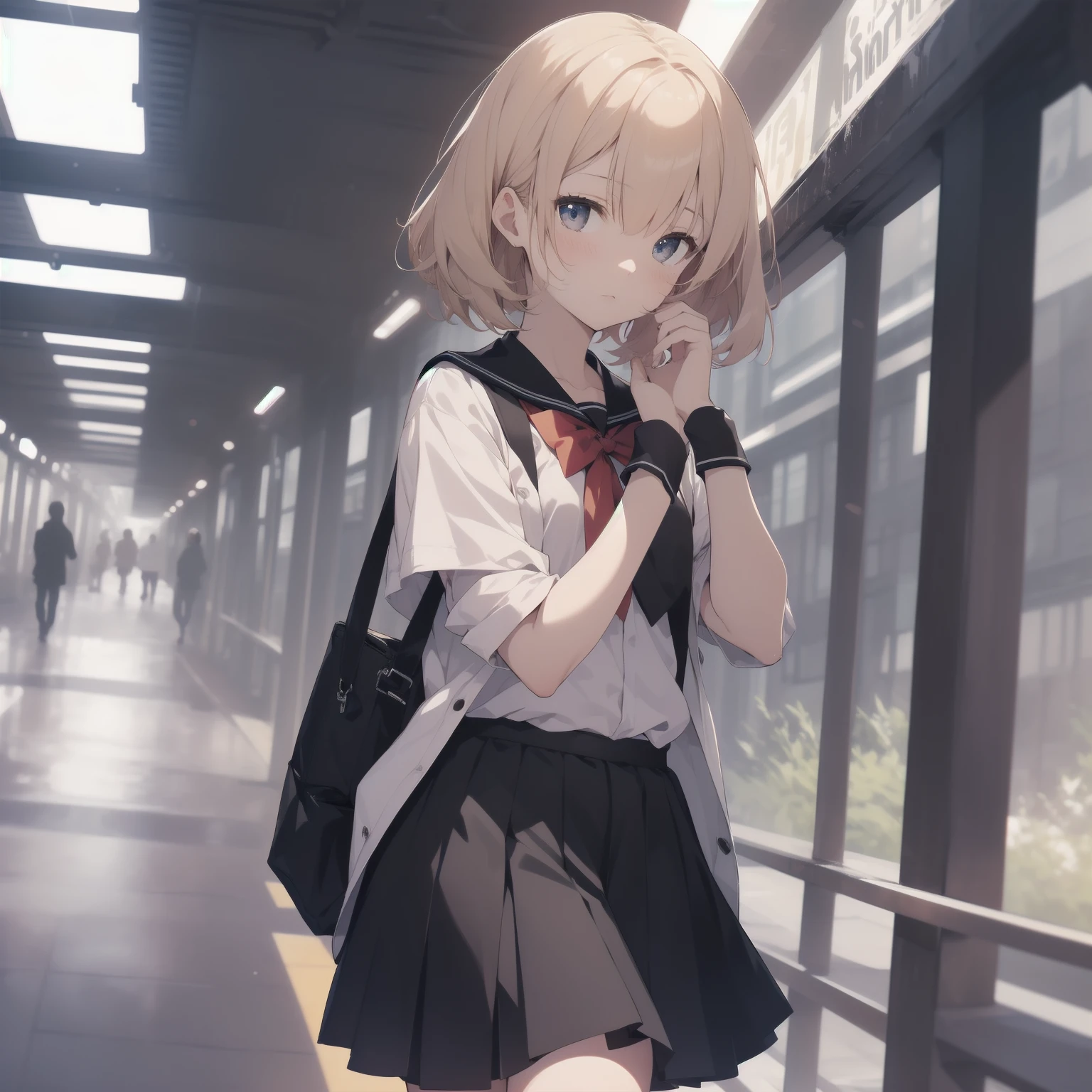ultra-absurdres-Top quality by artist God, ultra-detailed, high resolution, anime moe artstyle, best anime 8k konachan wallpaper, pixiv contest winner, pool:2810, perfect ???????,break, 1girl, (Please draw a girl walking sleepily to school alone. )break,(Solo,little female, 13-year-old:1.3),Full limbs, complete fingers,a junior high school student, (very short hair), short cut, flat chest, , small butt, small black eyes, beautiful detailed eyes, well-proportioned iris and pupils, expressive eyes, highres detailed hair, soft expression, salor school_uniform, sailor collar, serahuku, bow, pleated skirt,(Detailed Lighting), (Detailed background), in the School commute route. break,super detailed skin, Best cinematic lighting powered by famous artist, 8k,beauty illustration,photoshop_(medium),very aesthetic,break,((artist:minami_(colorful_palette) )), artist:clamp ,artist:carnelian ,artist:kantoku ,
