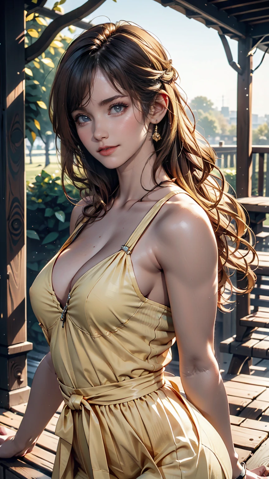photoRealistic,Realistic, alone, photoRealistic, Highest quality, Ultra-high resolution, One girl,, , Blonde hair in a ponytail, Wearing a yellow sundress, A gentle breeze blowing through the grass,, , One girl,, beautiful, masterpiece, Highest quality, Highly detailed face, Perfect lighting, One girl, alone,, , Highest quality, Ultra-high resolution, photoRealistic,, Super detailed,, masterpiece, Highest quality, , Nancy 1, 、24-year-old woman、Sexy proportionature female body、Sexy proportionakeup、Lips with red lipstick、Textured skin((textured skin))、smile、Narrow waist