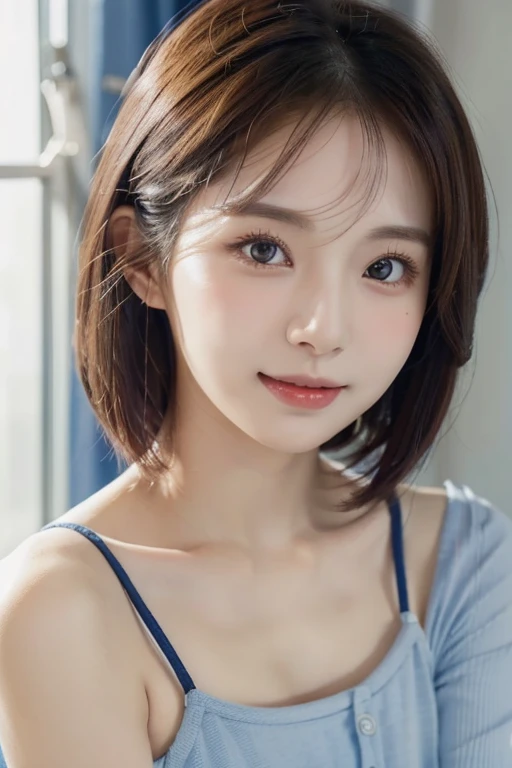 A woman in a blue top and white shirt posing for a photo, Short Hair, Girl cute beautiful face, Young and pretty Asian face, Beautiful Asian Girl, Young and adorable Korean face, Korean Girls, Gorgeous Young Korean Woman, Beautiful Korean Women, Beautiful young Korean woman, With a cute - lovely - face, A lovely and delicate face, Popular Korean makeup