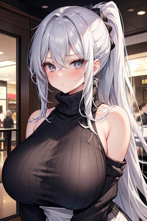 mastute piece,Best Quality,insanely detailed,8k cg,nsfw,
(shoot upper body:1.3),
(1girls:1.3),standing,looking at viewr,body in front,(arms behind back:1.4),(waitress costume:1.4),(bare breasts:1.2),break,
blush,shy,(ecstasy face),(trembling:1.2),break,(light white hair:1.2),
break,
perfect breasts,perfect teats,(open mouth:0.9),(large breasts:1.2),
(restaurant:1.1),