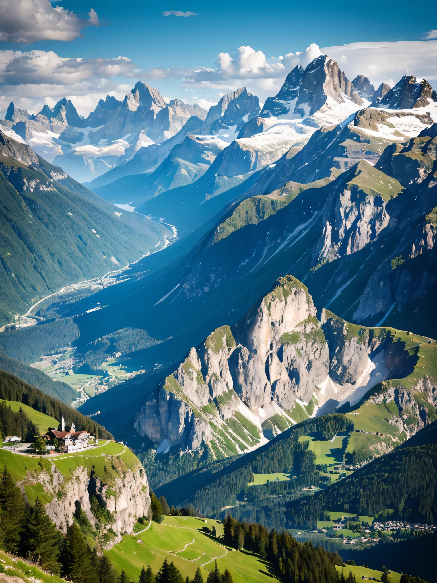 Swiss landscape、The Alps、A cliff with a spectacular view、Swiss House々、RAW Photos、8k