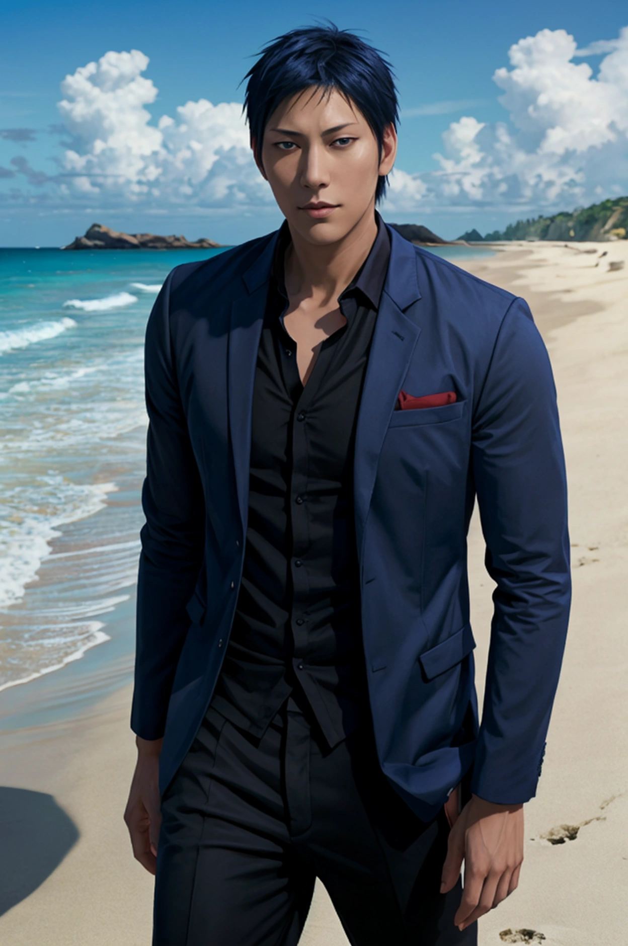 Realistic ,handsome aomine daiki , beach