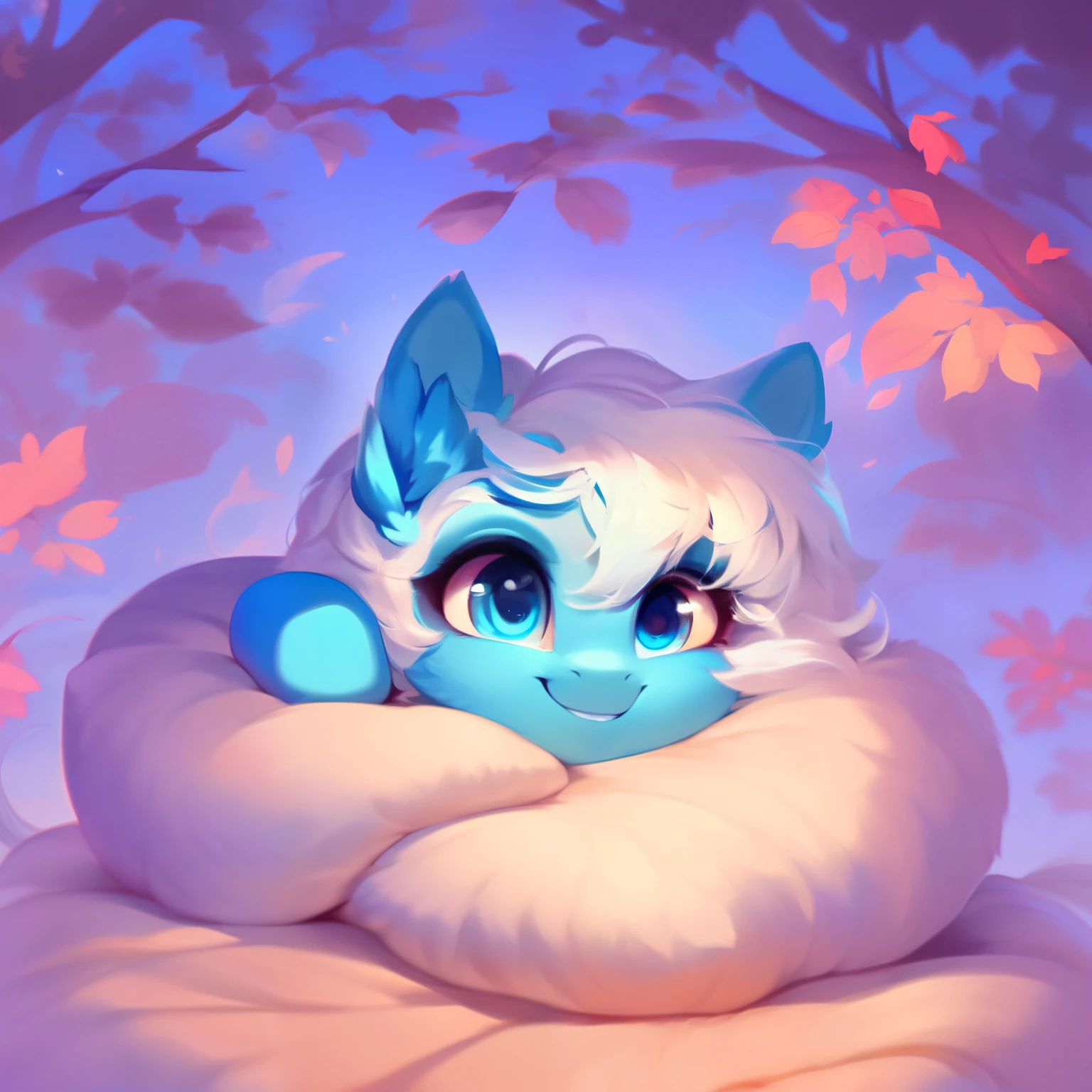 rating_safe, score_9, fluffy, feral pegasus pony,Bad,round cute face,very (((lightblue body))), (((white short hair))) Smooth and fine semi-long bristles,Gentle and clear light blue eyes,Gentle smile。Soft tones.Lying in bed,White bed。Hazy and warm atmosphere。night。A look of resistance
