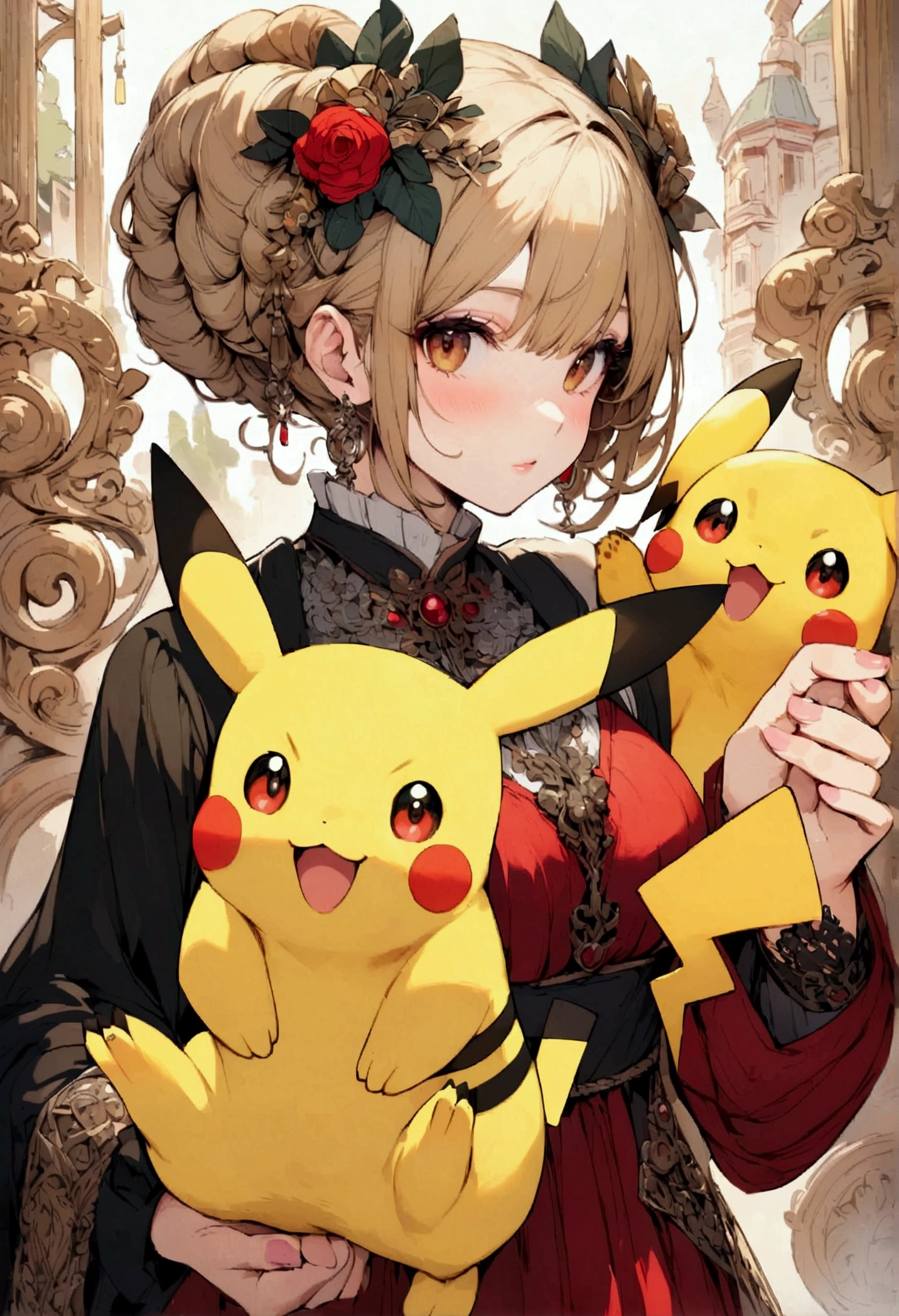 pikachu from pokemon, getting hold in one big hand