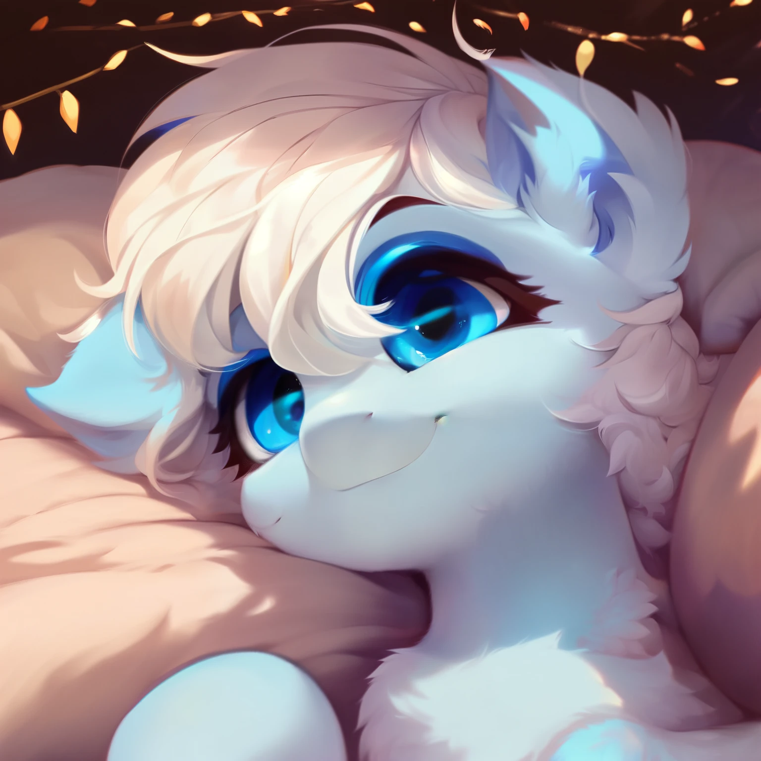 rating_safe, score_9, fluffy, feral pegasus pony,Bad,round cute face,very (((lightblue body))), (((white short hair))) Smooth and fine semi-long bristles,Gentle and clear light blue eyes,Gentle smile。Soft tones.Lying in bed,White bed。Hazy and warm atmosphere。night。A look of resistance