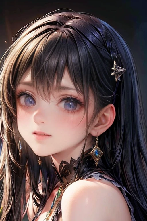 ((highest quality)), ((masterpiece)), (Very detailed), (Very high resolution), 4k, Anime 2D Rendering, Realistic,
One Girl:1.5,
BREAK Symmetrical Face:1.4, Perfect Face, Beautiful clavicle, Beautiful fingers, Beautiful breasts, (Slightly smaller chest),
Beautiful body, Beautiful thighs, Beautiful feet, Perfect round butt, (Detailed skin), Beautiful white skin:1.2, Shiny skin:1.4,
BREAK Baby Face, cute, 18-year-old,
Double eyelids, Natural eyebrows,
(Slanted Eyes), Beautiful and delicate eyes, Sparkling eyes, (Dark blue eyes),
Glossy mouth,
BREAK Beautiful Hair, Shiny Hair, Hair fluttering, (Black Hair), Long Hair:1.4,
BREAK
