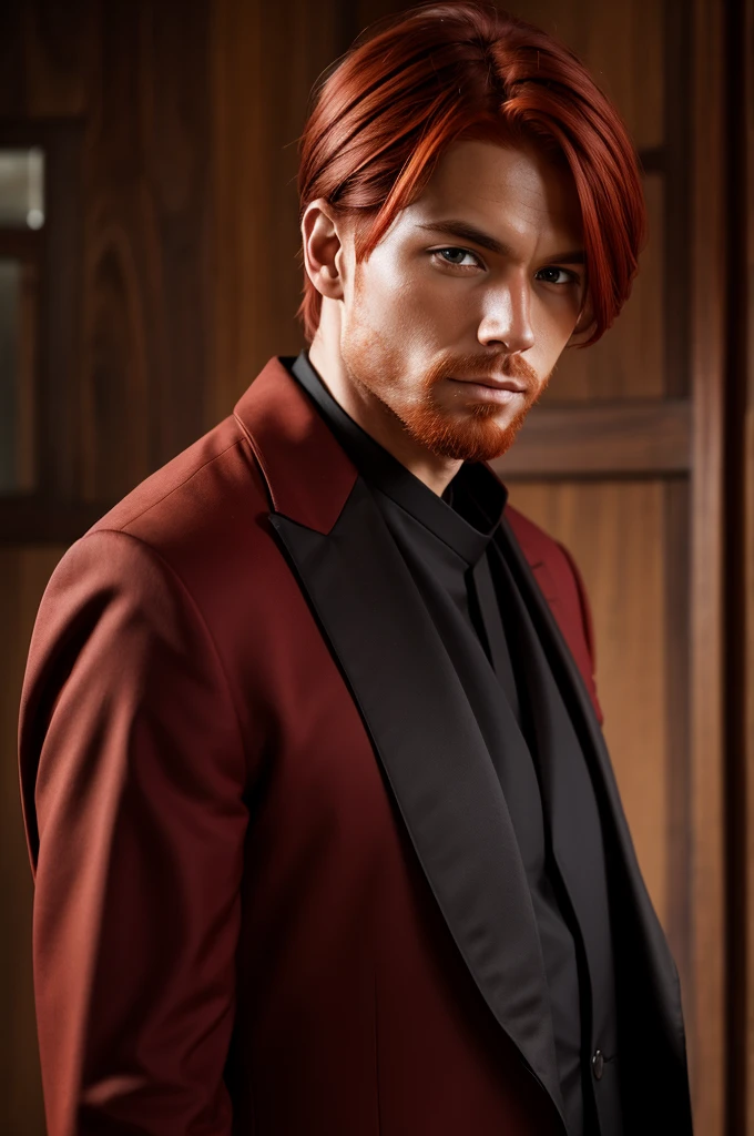 Generates a red-haired and dark-haired man, with monk suit