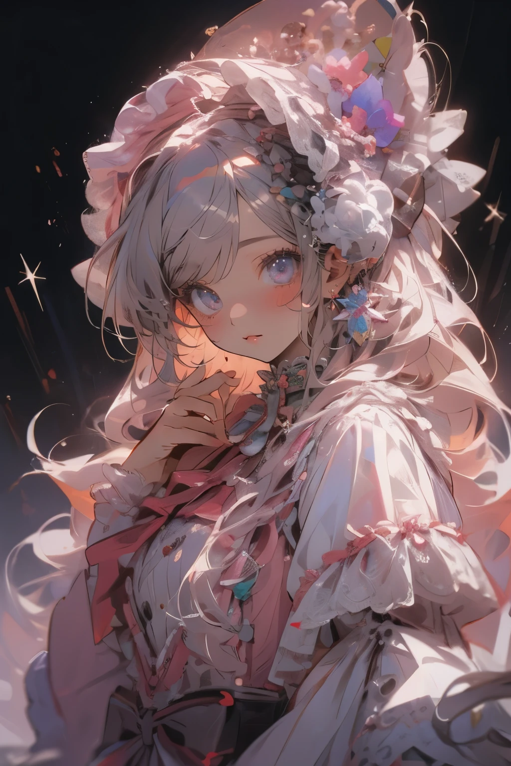 (Mastepiece)、(Best Quality)、Highly detailed face、Anime Girl、1 girl、ta Clothing、Fluffy long hair