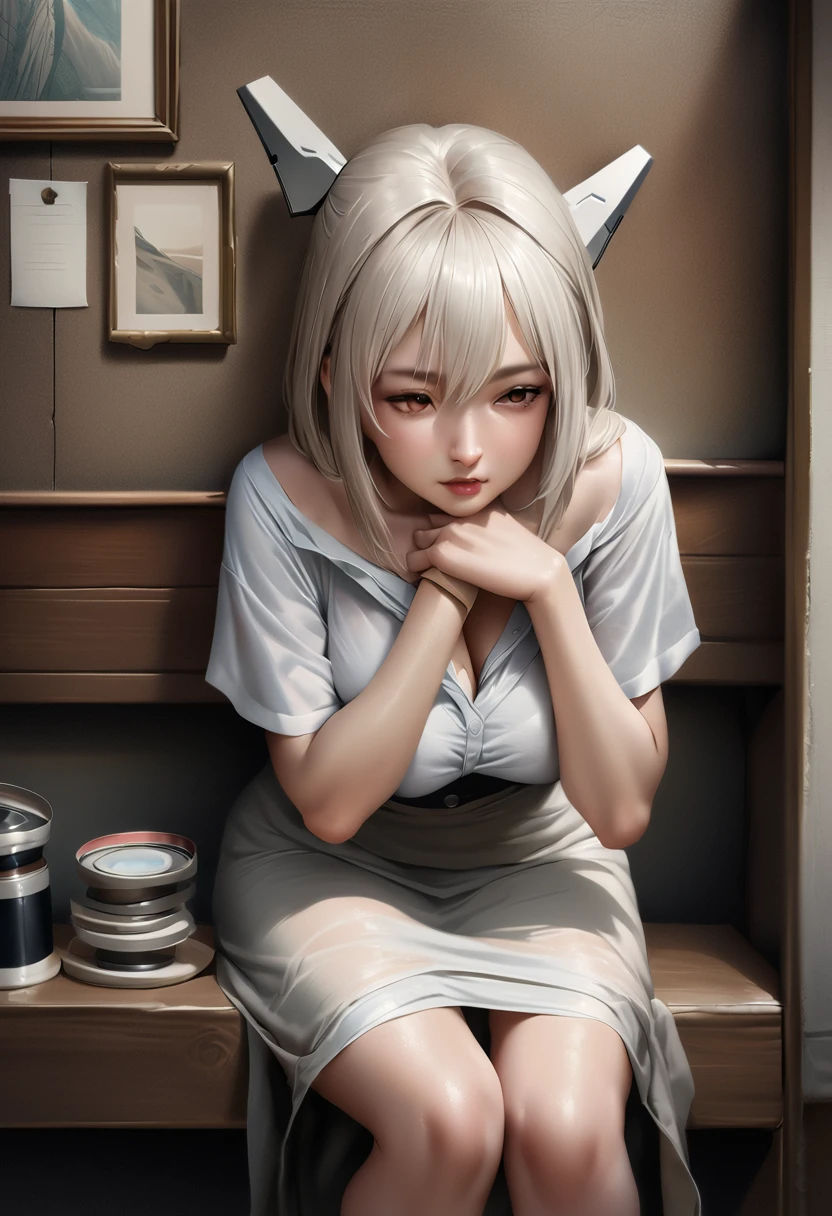 (Highest quality, High resolution, Realistic:1.2), girl, Large Breasts, Browsing Caution, Highly detailed background, To the camera, Sitting, Bend your waist forward, To the camera足を向ける, Roll up your skirt, (Ayanami Rei:1.1), Detailed skin texture, (close:1.2), Lower your head to your waist, (lower one's head, Looking down:1.3), Two eagles,