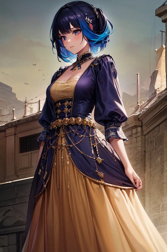 (masterpiece:1.4), (Highest quality:1.4), Very detailed,  One girl,  Navy Blue Hair, colorful, Colorized, Costumes ,  