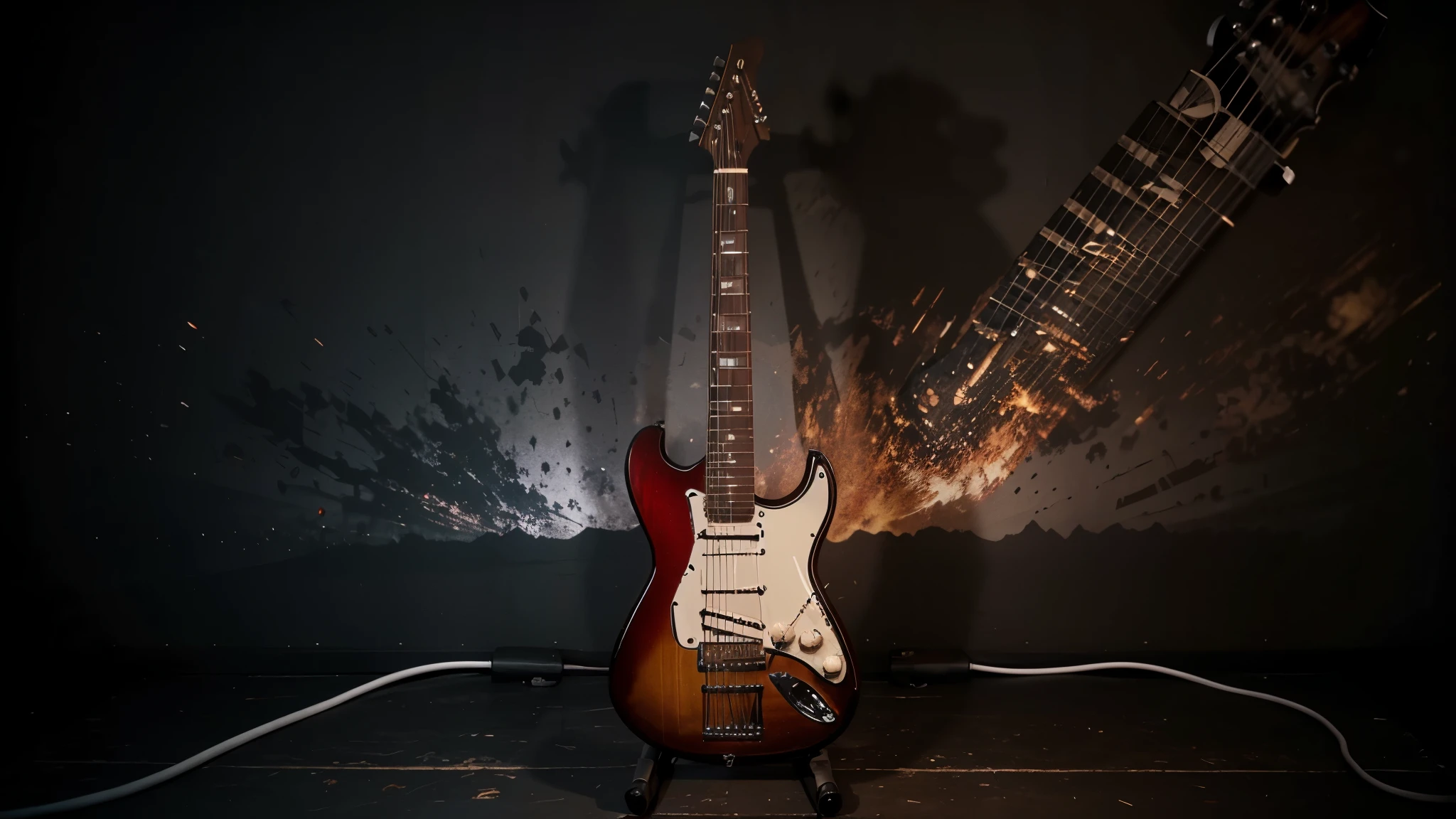 guitar, Eletric guitar, Detailed realistic electric guitar, guitar Power, Six String Guitar, Beauty Guitar, God's Heaven, The power of god, God's Realm, clouds, Fogo heavenly, powers, ILM, Fire Arrows, Rivers of water, Waterfalls, forst, Cedars, Greater power, natureza photorrealistic, Beauthfull, Blue Thunder, fire azul, Realistic fire azul, realistic thunder, electrical screws, realistic detailed 8k, Realistic 16K detail, hard, Detailed realistic color, Detailed realistic thunder, fire azul Realistic 8K, Cores photorrealistic 8K, 8K detailed colors, Nitidez photorrealistic 8K, ULTRAHD Photorealism, Divine fire azul, Divine Electric Blue Thunder, Sombras photorrealistics 8K, Textura photorrealistic, naturals, heavens, heavenly, sky night, céu de Beauthfull, the night, majestic, majestic Sky, naturalsmente posh, thunders, Sky thunders, Divine thunder, linda, golden, starlight, Heavenly Bolts, villany azul, Blue Screws, Rendering, photorrealistic, ultra high definition, 4K, detailed textures, thunder, detailed shadows, detailed colors, naturals linda, Great Divine, detailed contrast, realistic contrast, high resolution, detailed colors, realistic detailed 16K, 8K high definition, detailed contrast, realistic contrast, high resolution, detailed colors, fire, villany, realistic detailed, posh,