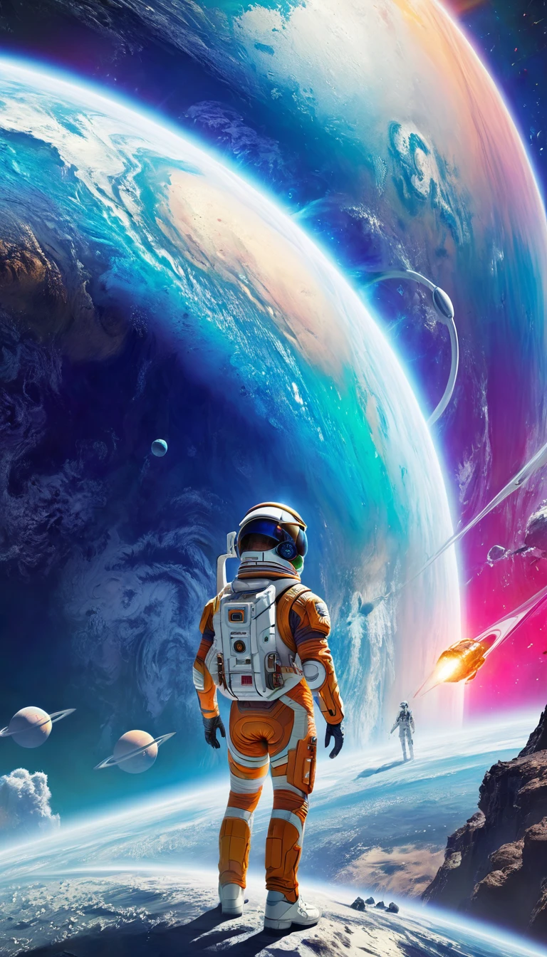 Realistic, spatial, futuristic, colorful outer space