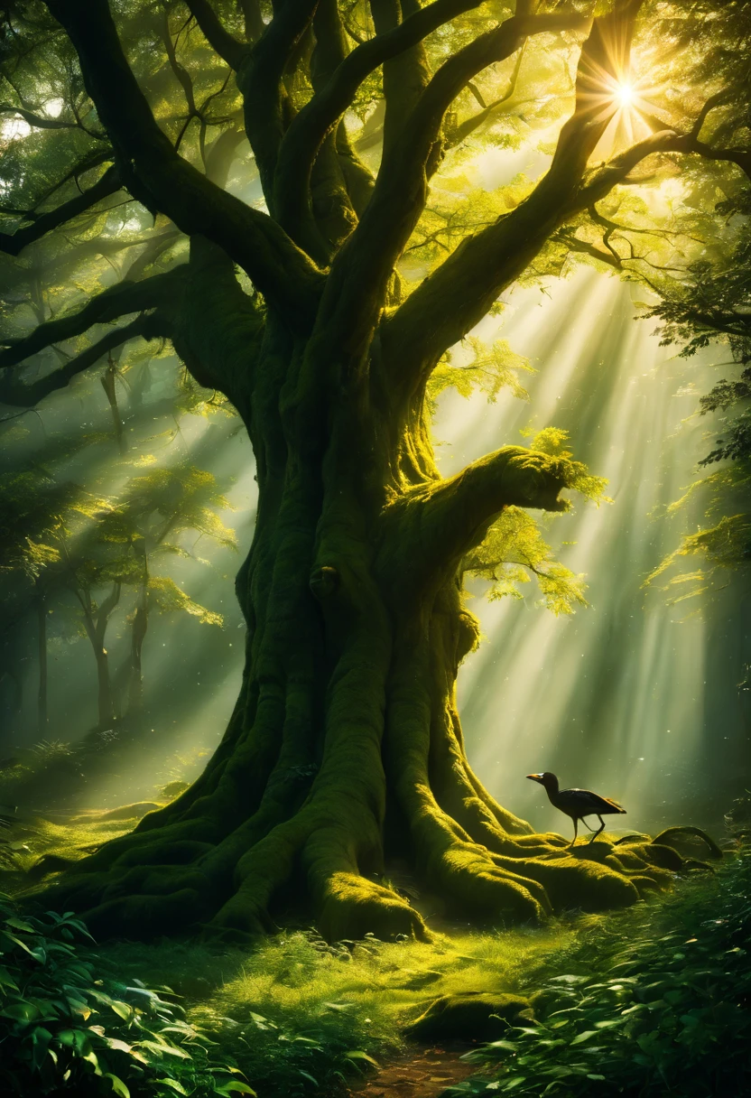 My way of seeing has not changed, I have always seen the world differently since I am an old tree in my branches and I have seen different types of birds and reptiles and I have felt them. ,but now I see them in my memories since I am so old I see them as when I was young ,And I want to send a message to everyone who sees these images to take care of their animals and their trees if they want to continue living on earth. , The atmosphere of nostalgia, the light is impressive and beautiful, the shadows that give volume and the spectacular shape of the trees is impressive. , The style is completely realistic, everything looks like you are in the magical forests , 24k photographic composition , cinematic colors.