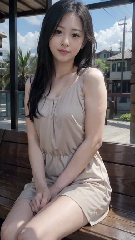 (8k, top quality, masterpiece: 1.2), (realistic, photorealistic: 1.37), super detailed, girl single, cute, solo, midnight, beautiful detailed sky, detailed café, sitting, date, (blush), (smile: 1.15), small breasts (mouth closed), beautiful fine eyes, floating hair NovaFrogStyle, back open dress