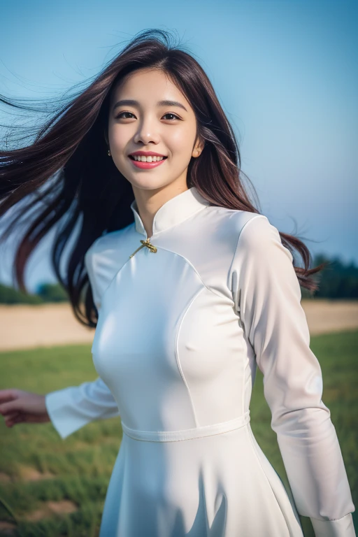 cute female idol, 25 years old, (8k, raw photo realistic:1.2), lovely idols, happy smiling, hair is messy, thin legs
BREAK
(wearing a White Ao Dai style dress:1.2), (night time), (hair blowing in the wind:1.2), full-body shot,
BREAK
masterpiece, (best quality:1.2), ultra highres, (photorealistic:1.4), ((extremely perfect anatomy body parts)), realism, natural light, depth of fields, Detailed Background, perfect composition, highly detailed, detailed face, extremely detailed, ultra-detailed, 8K wallpaper, extremely awesome detailed, dynamic lighting, deep shadows, photorealistic, realistic face, well-groomed face, small mouth,