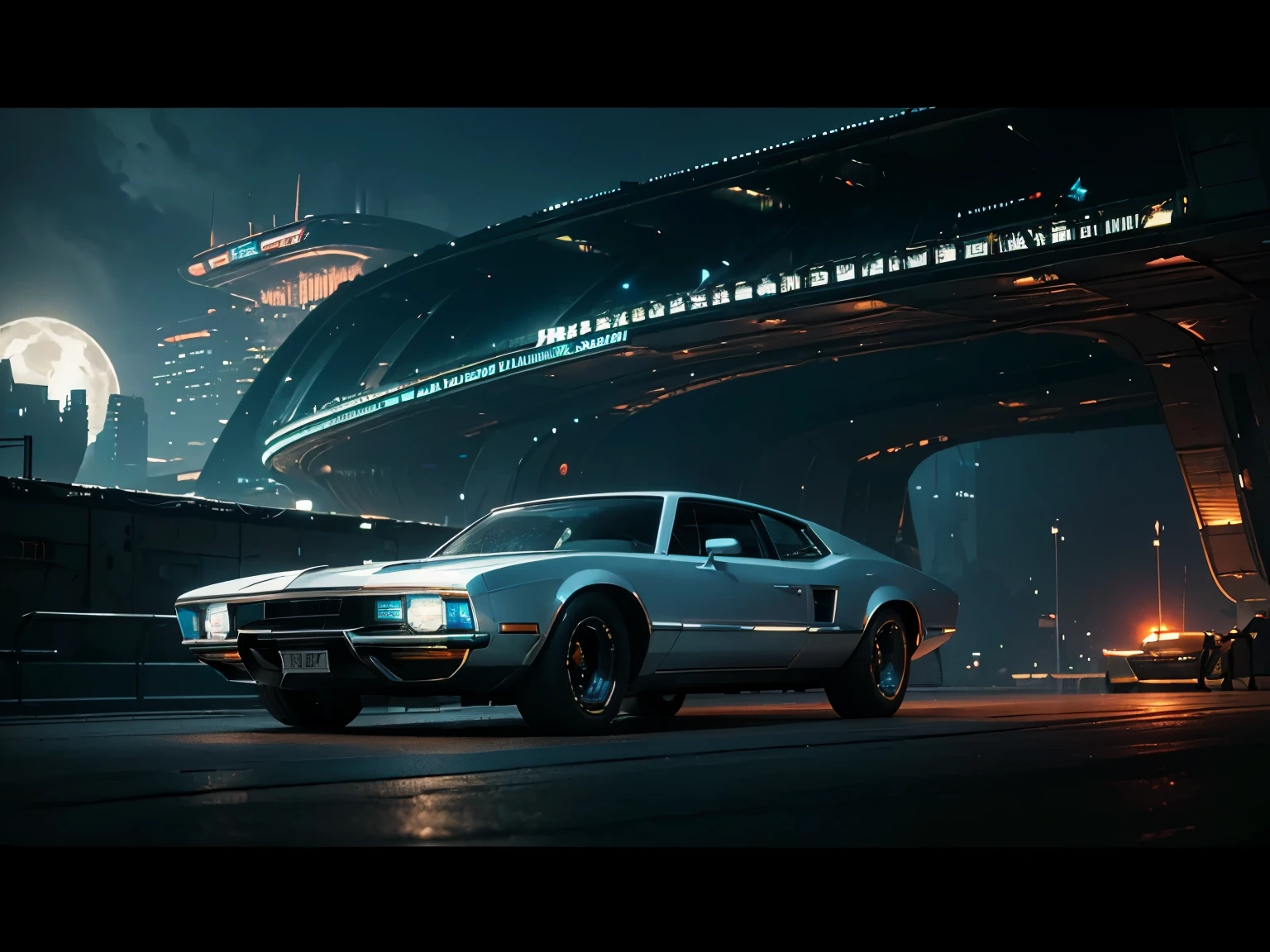 fantasy, ((Futuristic architecture)), ((Not Greg Rutkowski)), (Advanced technology), ((Retro-futurism)): Imperial Supersonic Chrysler, Retro design with 70s style, Flying over futuristic cityscape. motorvehicle&#39;Fashion, curve, Coupled with advanced propulsion technology, Creating a unique blend of old and new.