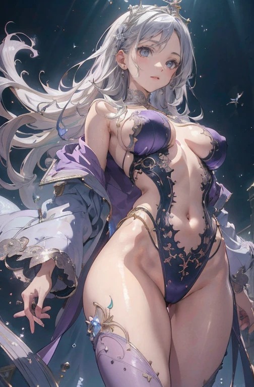 Anime Kawaii sexy Perfect Slim sensual body large breast and huge thighs, An intricate and highly detailed illustration of anime ( girl). High definition RAW color image, animation,Carving, Silver Marble Skin, (((Elegant ultra detailed))), magical atmosphere, thin skin, texture,(confusingly detailed, Small parts, super detailed art), Depth of field, hips,silky touch, hyper-detailing, (pastel purple), gorgeous eyes, elegant face, Casual jacket, (trunk), neckless, to heaven, vento podrumyanivanie, bright sky background, Breasts huge