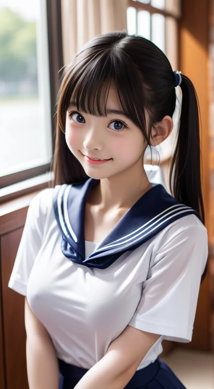 high quality、masterpiece、Ultra-high resolution、beautiful girl、beautiful girl顔、Cute girl face、Wear a sailor uniform、School Swimsuit、Lesbians around the world、Famous Japanese actresses、Very beautiful face、Beautiful breasts、sexy、Twin tails、Huge breasts、Too big、Saggy breasts、whole body