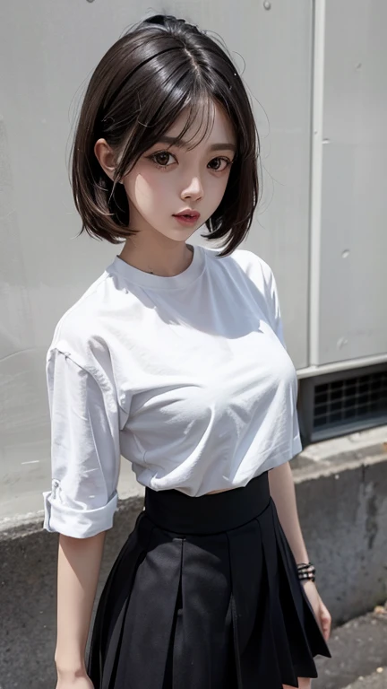 solo , 1girl , white shirt rock punk styes , Medium breast , skirt rock punk styes