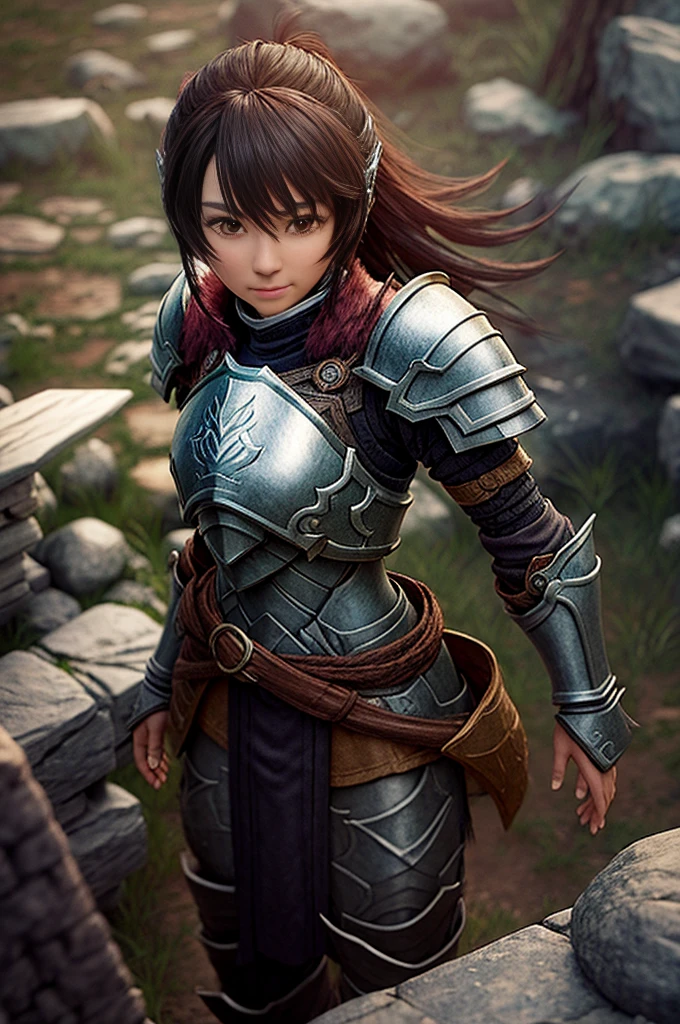 a woman in armor in front of a stone wall, concept art by Yang J, cgsociety contest winner, Fantasyart, girl in armor, beautiful female paladin, of a beautiful female rider, beautiful female rider, female rider, fantasy paladin woman, girl in knight armor, Dazzling Armor, 2. 5 d cgi anime Fantasyartwork