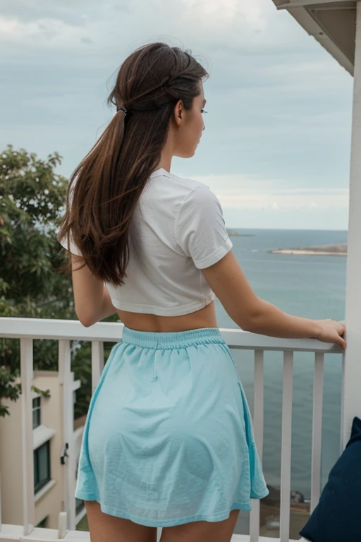 pretty girl from behind with a pretty view of the sea