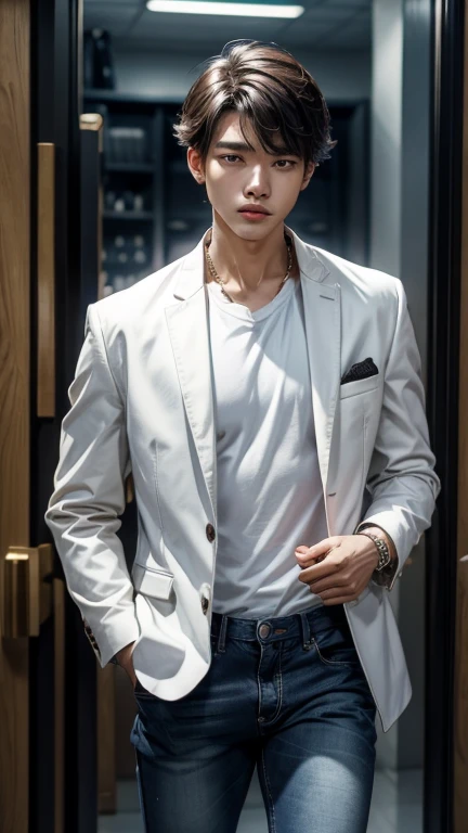 solo , thai1man , white jacket , shirt with collar , black jeans