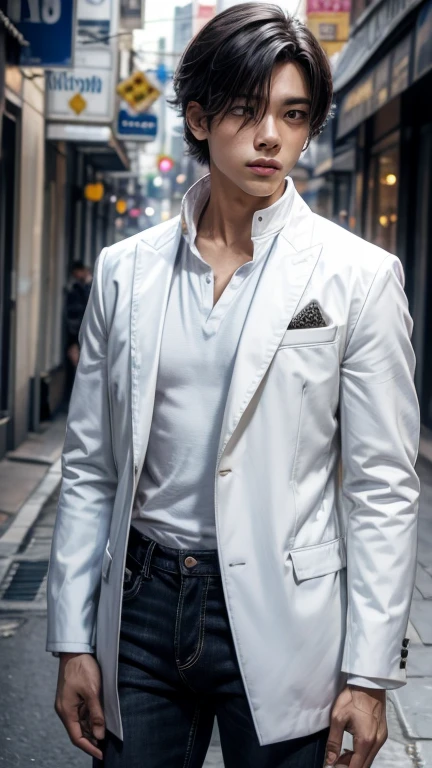 solo , thai1man , white jacket , shirt with collar , black jeans