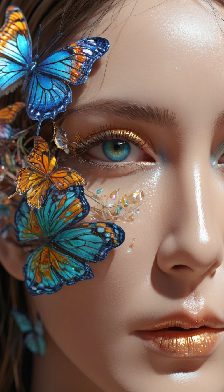 Human head with transparent layers inside，Just a butterfly hybrid in the brain, beautiful detailed complex insanely detailed octane render trending on artstation, 8k Art Photography, Reality, Center, symmetry, painted, complex, Volumetric Lighting, beautiful, A masterpiece of intense and rich colour, Clear focus, Extremely detailed, Dan Mumford and Mark Simonetti&#39;s style, Astrophotography