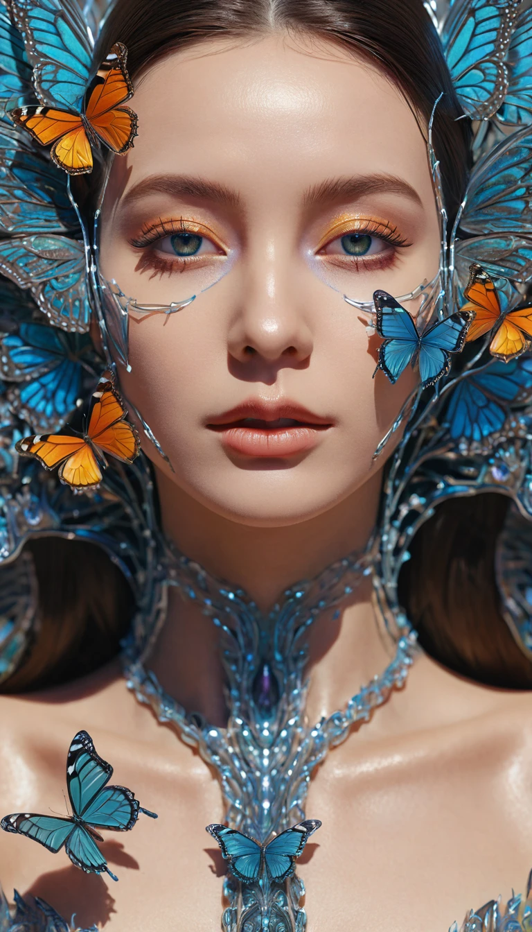 Human head with transparent layers inside,Just a butterfly hybrid in the brain, beautiful detailed complex insanely detailed octane render trending on artstation, 8k Art Photography, Reality, Center, symmetry, painted, complex, Volumetric Lighting, beautiful, A masterpiece of intense and rich colour, Clear focus, Extremely detailed, Dan Mumford and Mark Simonetti's style, Astrophotography