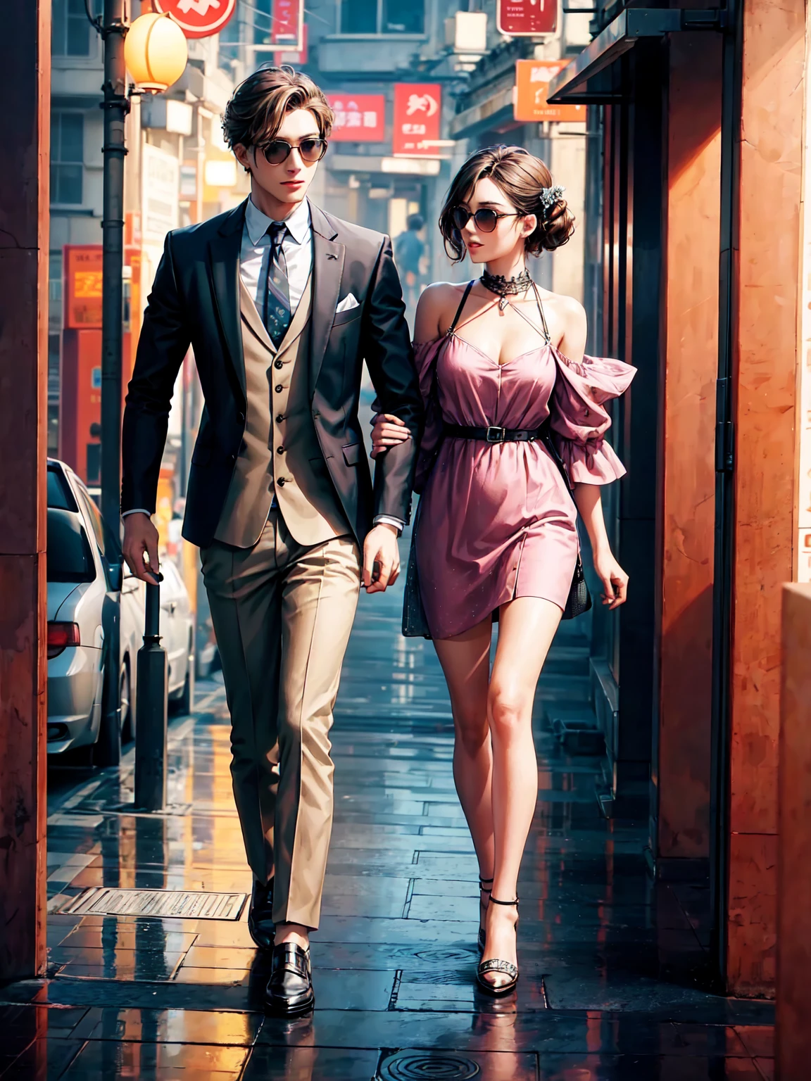 Fashionable and modern, Two people, men and women, Shine, restive