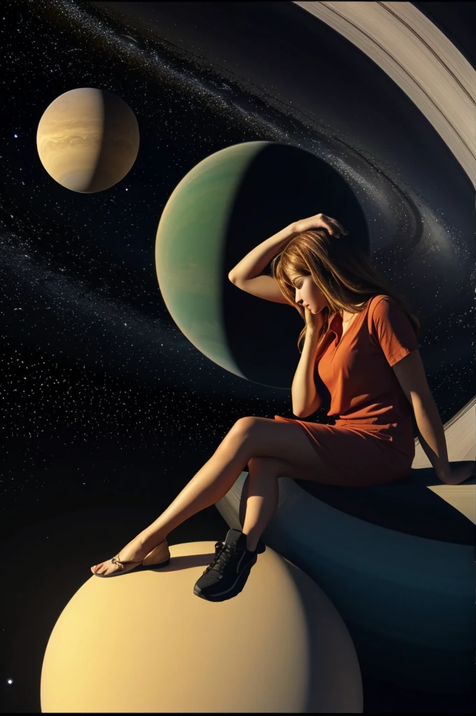 Writer sitting looking at Saturn
