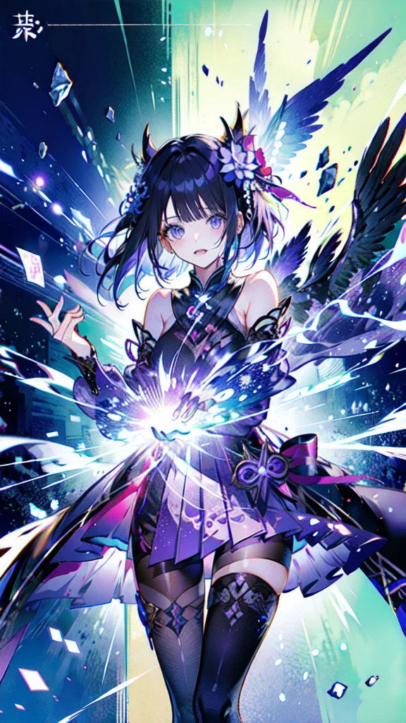 Anime girl in purple and black clothes standing in front of the forest, 《Genshin Impact》Keqing, 《Genshin Impact》Zhongli, heise jinyao, 绫香Genshin Impact冲击, Anime cute art style, Brunette magician, Demon Slayer Rui Fan Art, 绫香游戏Genshin Impact冲击, yun ling, Inspired by Song Maojin