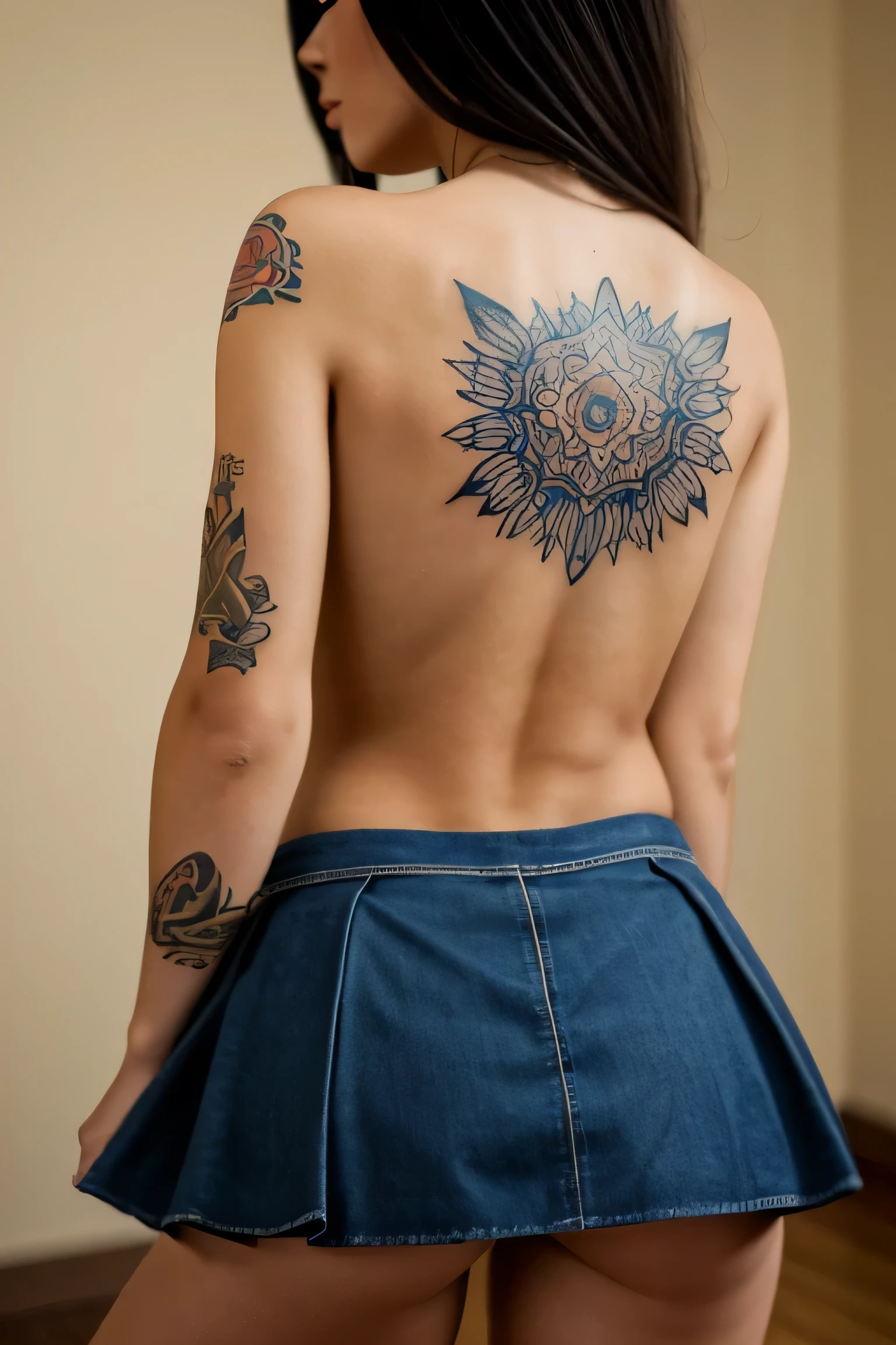 ((Best Quality)), ((masterpiece)), (detailed), 1 girl, with a tattoo on his lower back, dressed in skirt