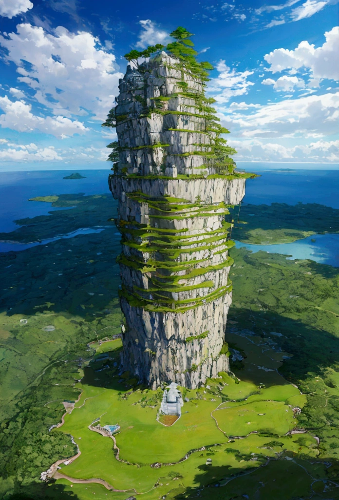 Big marble mountain，A big island with no visible horizon，Grass growing up to the knees，There is a dead tree growing