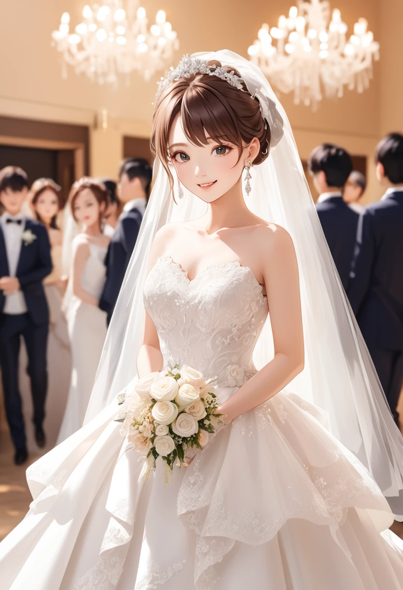 woman,bride,beauty,white,Earrings,Brown Hair,brideヘア,bride,smile,Wedding dress,Are standing,20th Generation,reception,Close-up head,still life