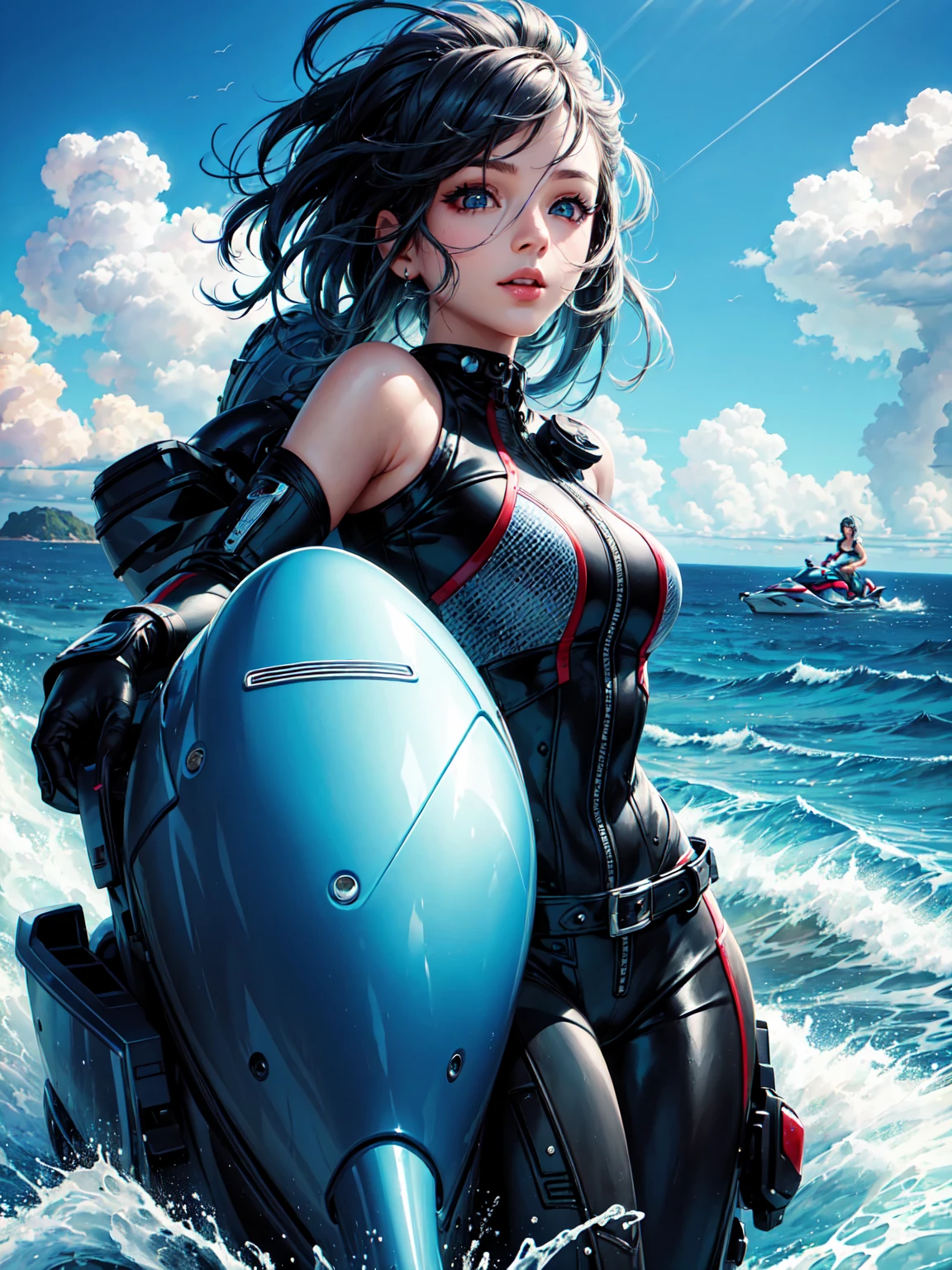 3d, Megan Fox, fairy holografic, wave black short hair
