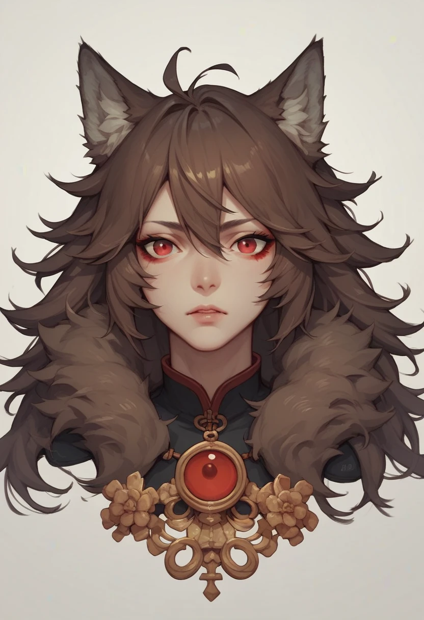 Brown Hair,Long Hair,Red eyes, Wolf Girl,Wolf Year,Wolf&#39;s Tail、Large Breasts、White camisole(tight)Maxi Dresses、White knee-high socks、White Opera Gloves