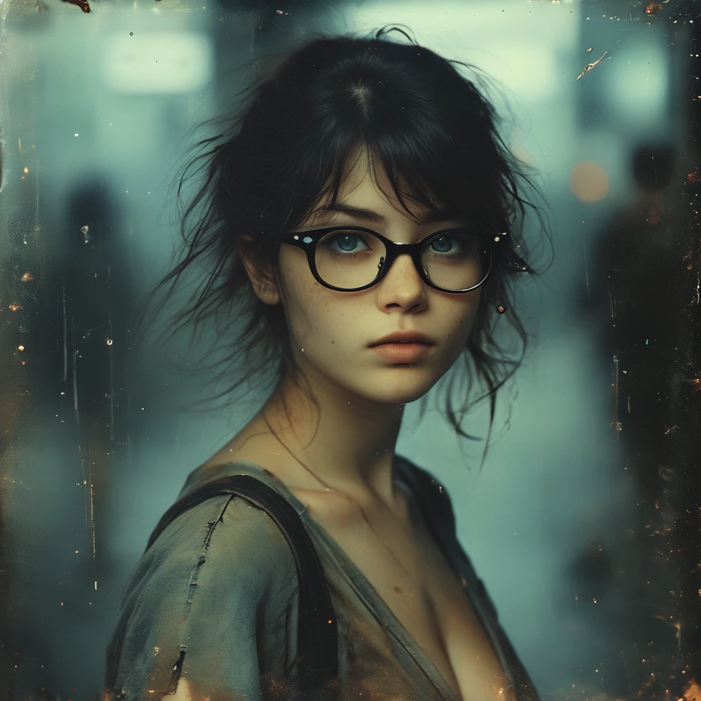 Young beautiful lady, 20 years old, clumsy, half body, acting cute, runny nose, laughing, admiral eyes, blushing, glasses, playful, naughty ,messy long hair with bangs, medium perky breast, wearing cute oversized t shirt, shoulder, spiral eyes, eye bag, eye wide open, 8k, MASTERPIECE by Jeremy Mann, sharp, masterpiece, best quality, Photorealistic, ultra-high resolution, photographic light, illustration by MSchiffer, Hyper detailed, score_9,score_7_up,score_8_up,sexy girl,1girl,Expressiveh,dark theme,concept art