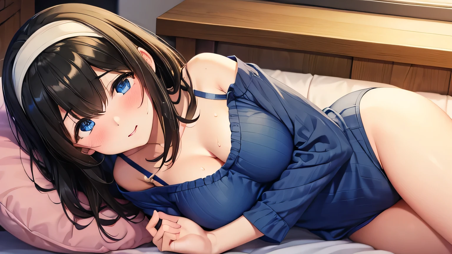 ((fumika sagisawa))、sfw,Perfect Face、(hair band、Loungewear)、sofa、(Embarrassed、blush)、masturbation、Ecstasy face、Watery eye、sexy、Sweat