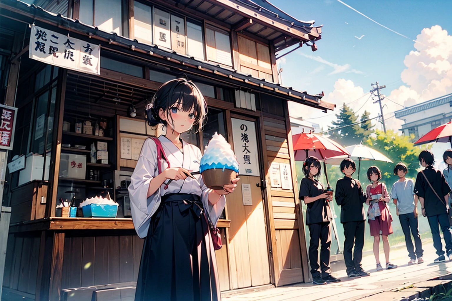 Summer in Japan、cool、Shaved ice flag、Fan、((Showa Era))、Very hot day
