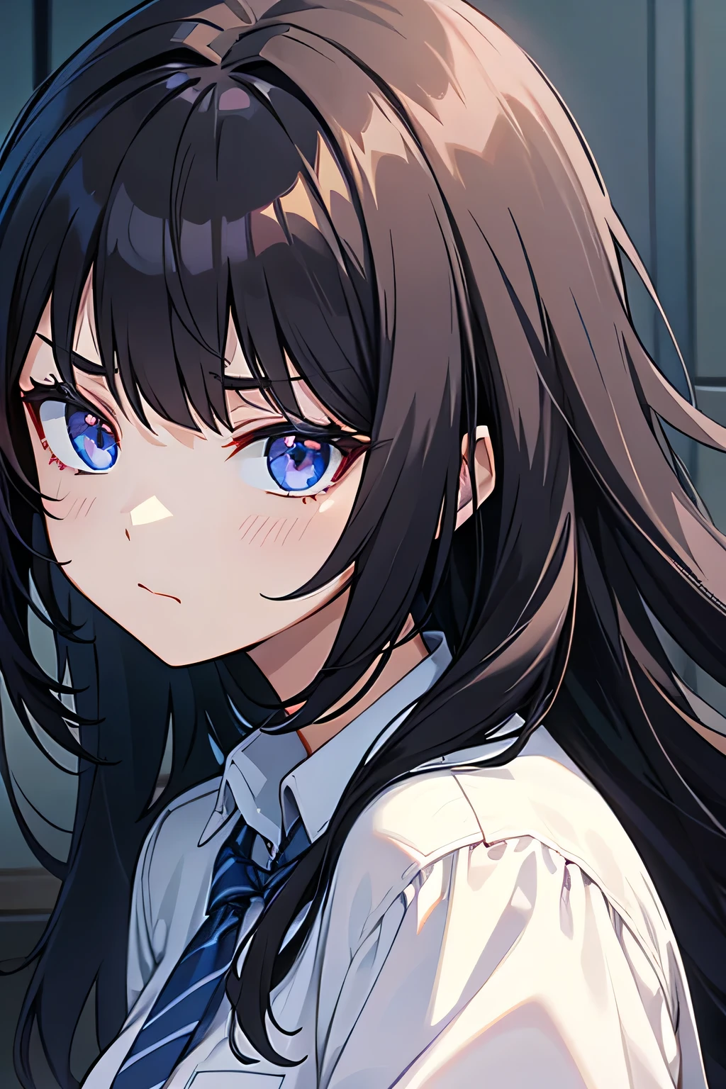 black hair female high school student serious